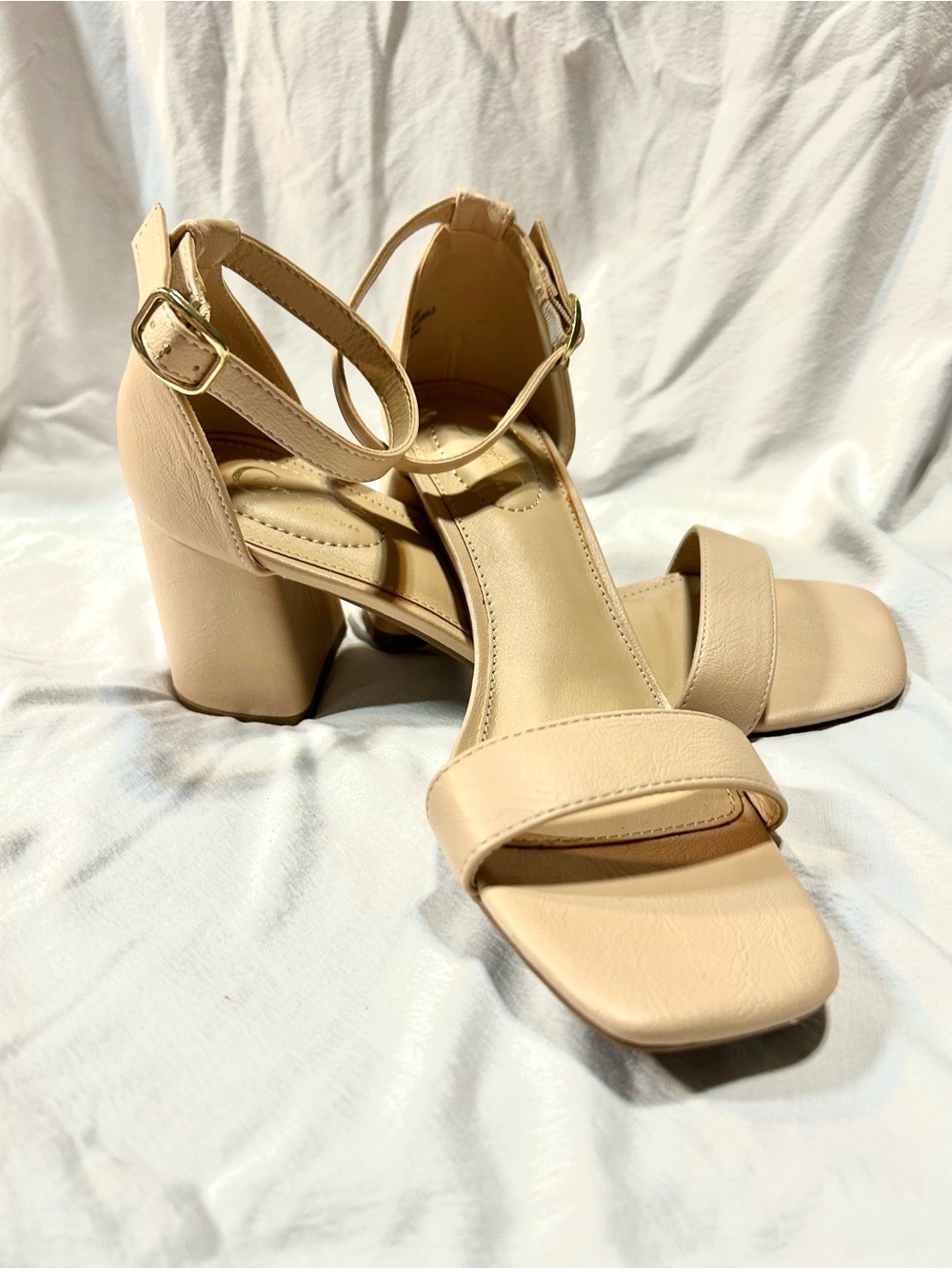 Classic Nude Block Heel Sandals with Ankle Strap